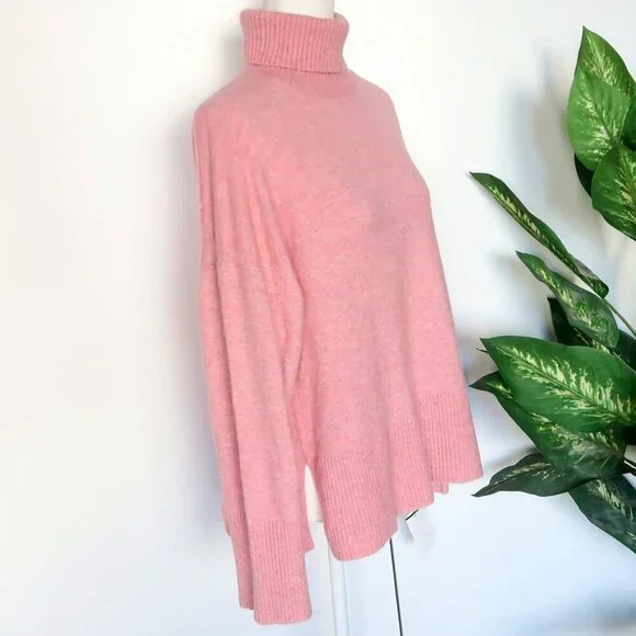 J. Crew Pink Merino Wool Alpaca Knit Turtleneck Sweater in Supersoft Yarn M